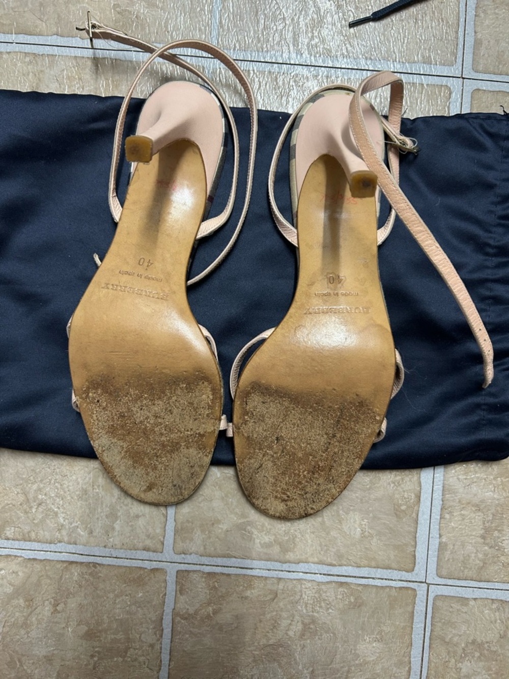 Burberry Nude Beige Strappy Stiletto Sandals with Check Trim - Picture 4 of 5